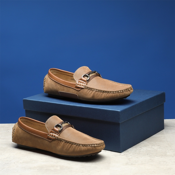 Men's Horsebit Moccasin Loafer Shoes - TAN - 1